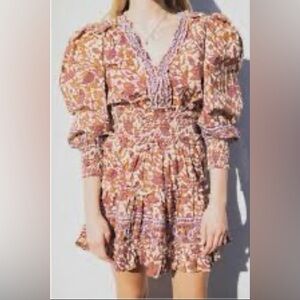 Love the Label Puff Sleeve Mabel Khaki Cottagecore Milkmaid Boho Mini Dress Med